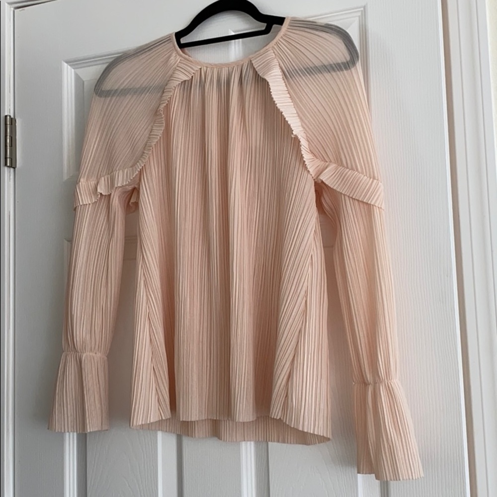 Michael Stars Sheer Pale Pink Ruffle Blouse